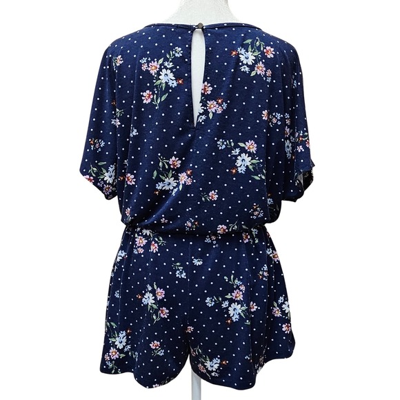 BeBop‎ Navy Blue Floral & Polka Dot Shorts Romper Size Medium - Picture 2 of 7